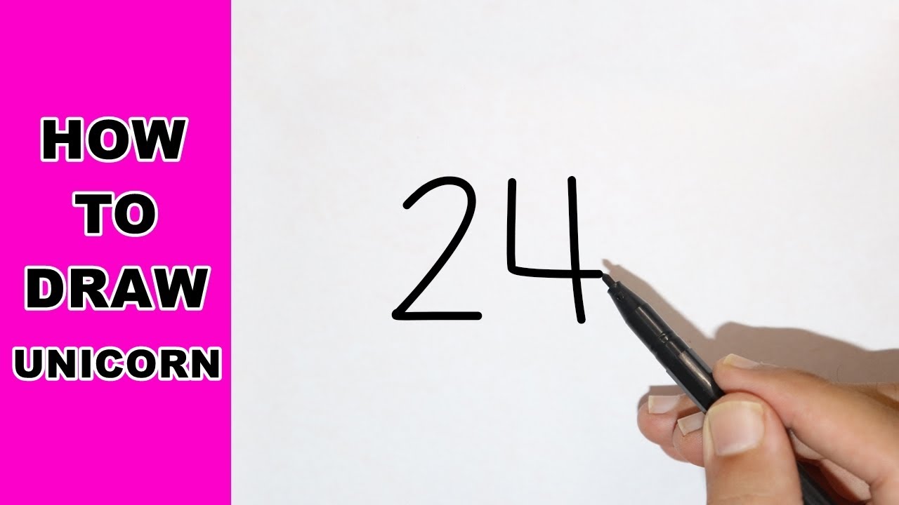 How to draw Unicorn with number 24 for beginners 