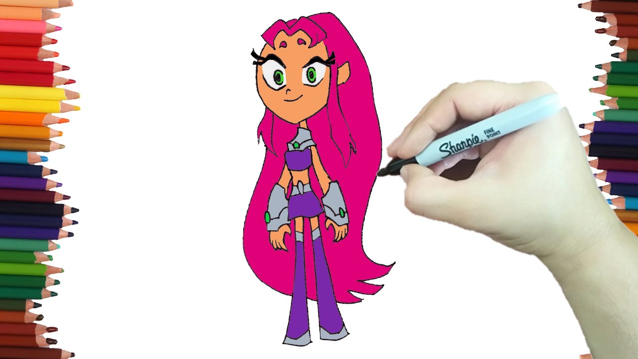 Como dibujar A STARFIRE DE LOS JOVENES TITANES EN ACCION paso a paso y MUY FACIL 