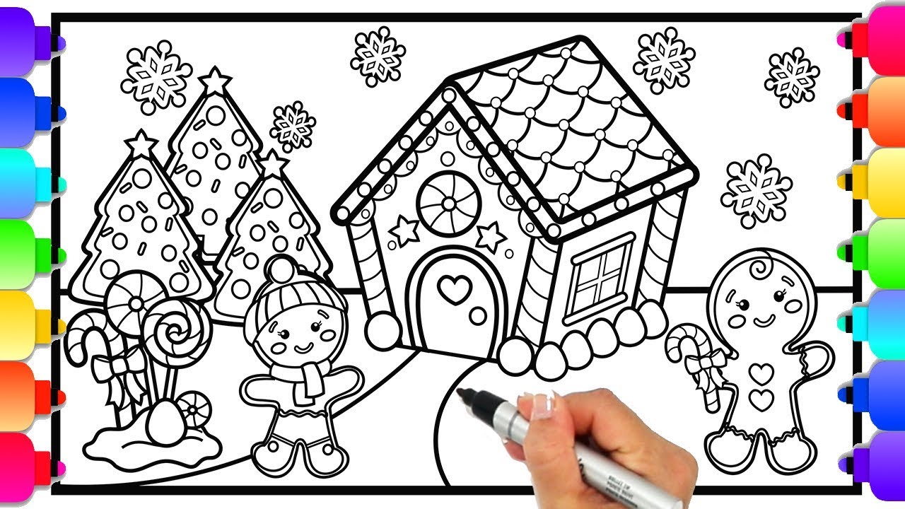 How to Draw a Gingerbread House | Christmas Coloring Page for Kids | Glitter Candy Art ????? 1