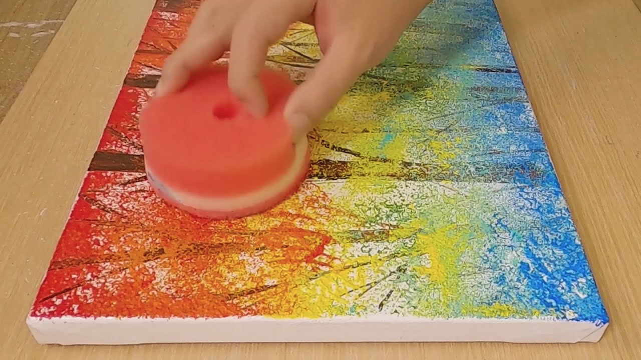 3 Color Sponges & Ruler painting technique / Beautiful forest / Easy creative art 