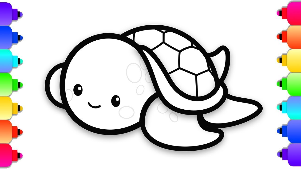 How to Draw a Baby Sea Turtle Easy Step By Step for Kids | Cute Baby Sea Turtle Coloring Page 2