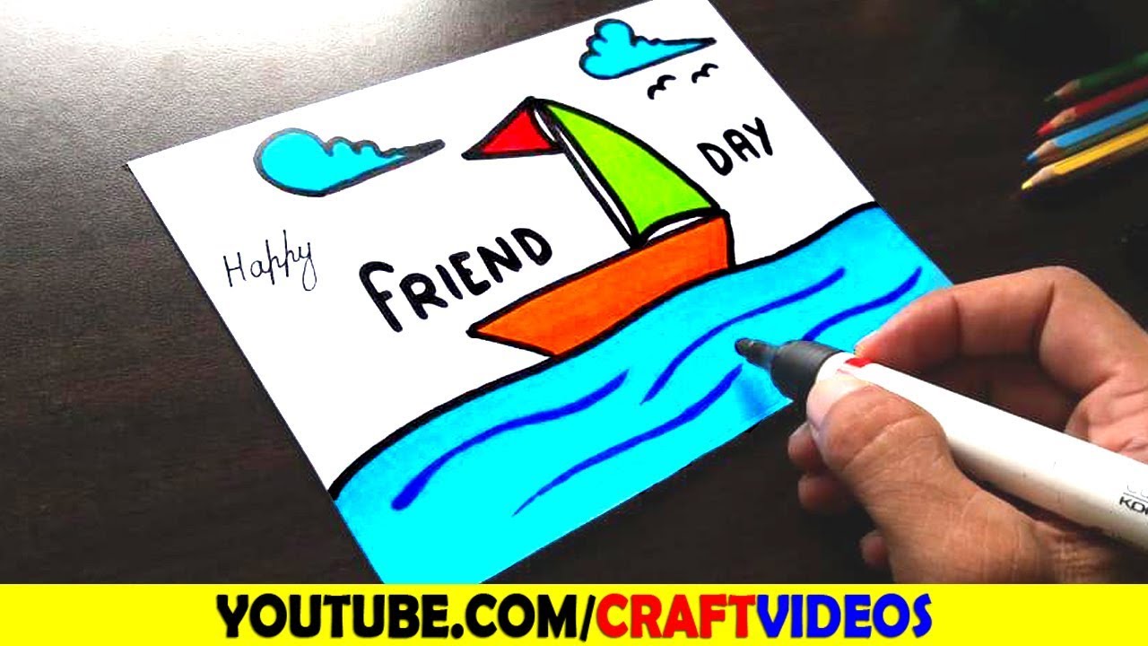 FRIENDSHIP DAY CARD DRAWING / HOW TO DRAW FRIENDSHIP DAY CARD / FRIENDSHIP DAY CARD 