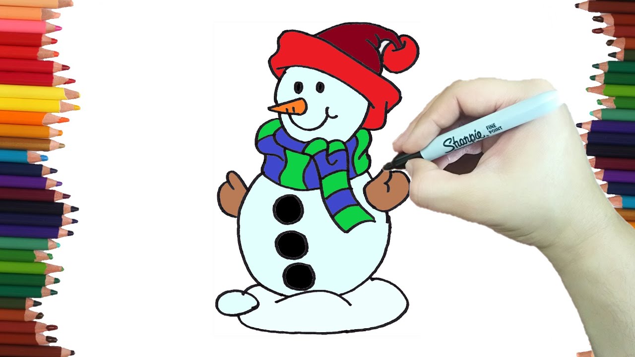 Como dibujar UN MUÑECO DE NIEVE PARA NAVIDAD paso a paso y MUY FACIL 