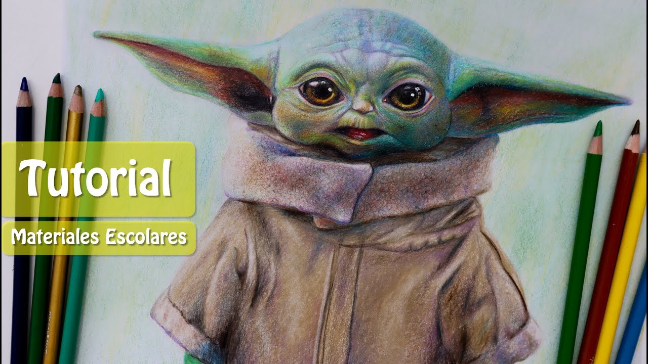 Cómo dibujar a Baby Yoda "Grogu" "The Child" - con MATERIALES ESCOLARES 