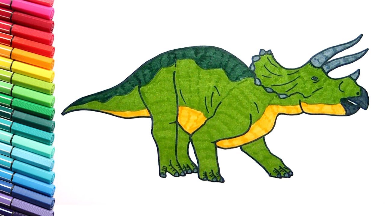 How to Draw a Dinosaur Triceratops - Coloring Pages for Kids to learn colors With Dinosaurs 