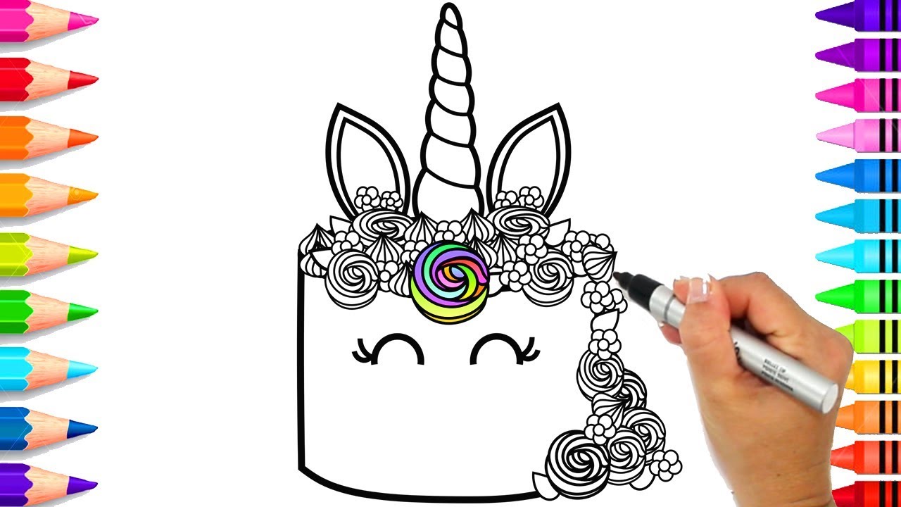 How to Draw a Unicorn Cake for Kids   Rainbow Unicorn Cake ...