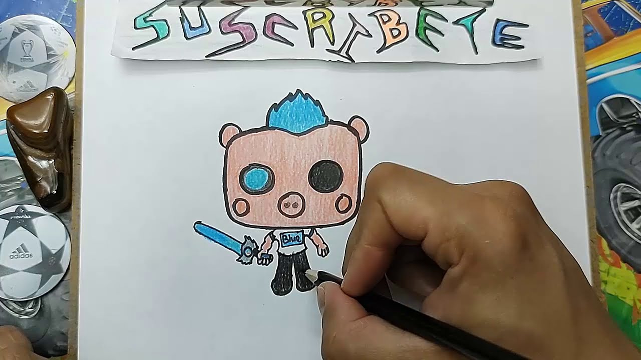 Como DIBUJAR y PINTAR a BLUE PIGGY FUNKO POP de RB BATTLES ROBLOX/How to DRAW BLUE PIGGY FUNKO POP 