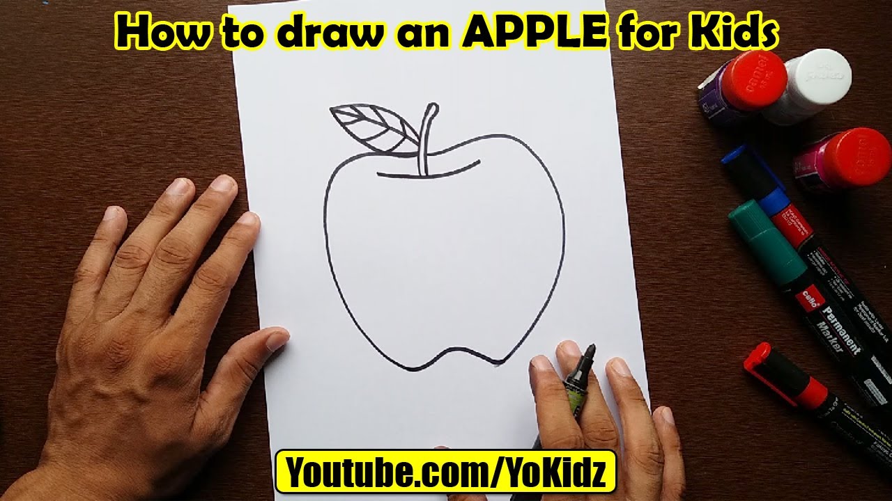 How to draw an APPLE for kids 