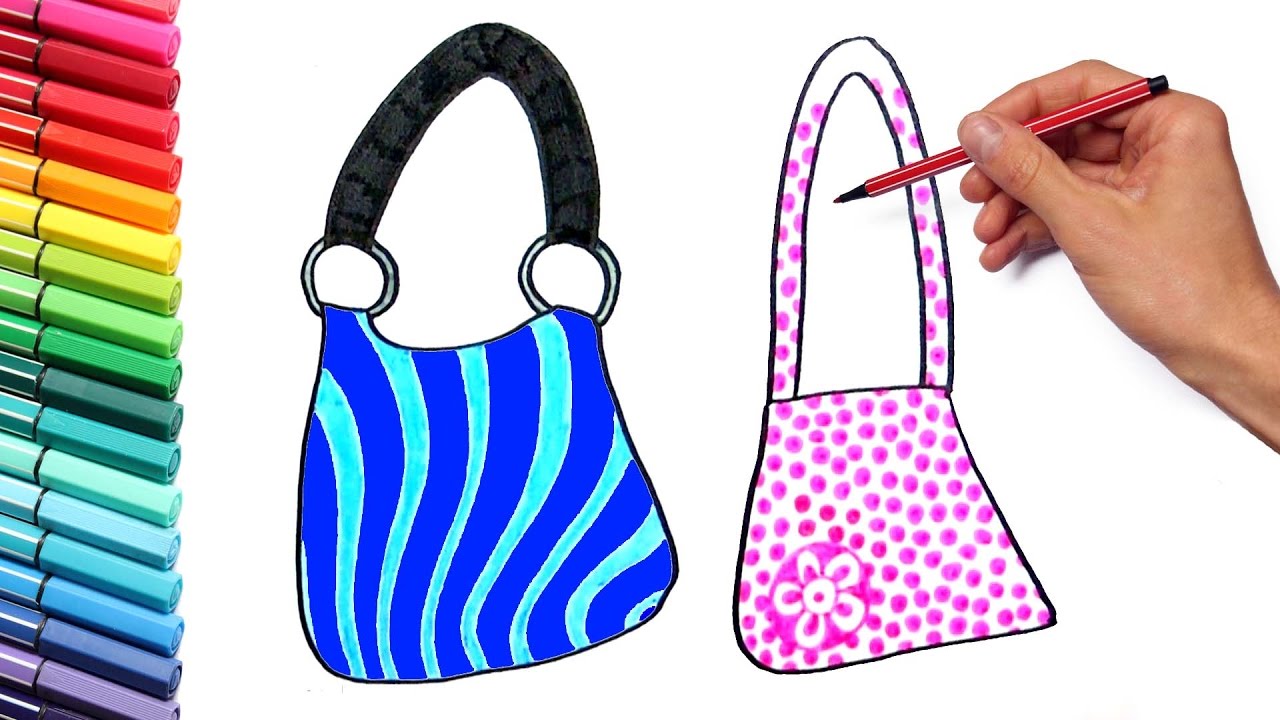 Drawing and Coloring Handbags For Girls - Learning colors With Markers and Stickers Coloring Page 