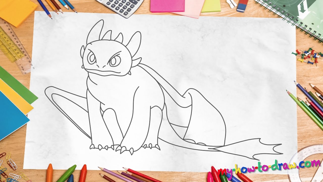 How to draw Toothless Dragon - Easy step-by-step drawing lessons for kids 