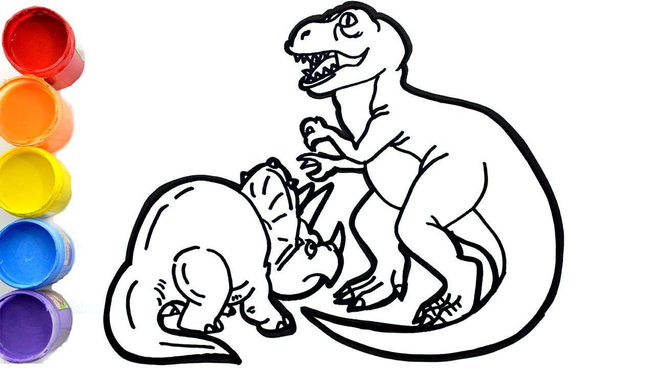 ? (Dinosaurios para niños) Como dibujar Batalla de TIRANO REX vs TRICERATOPS | Dinosaurio Jurásico 