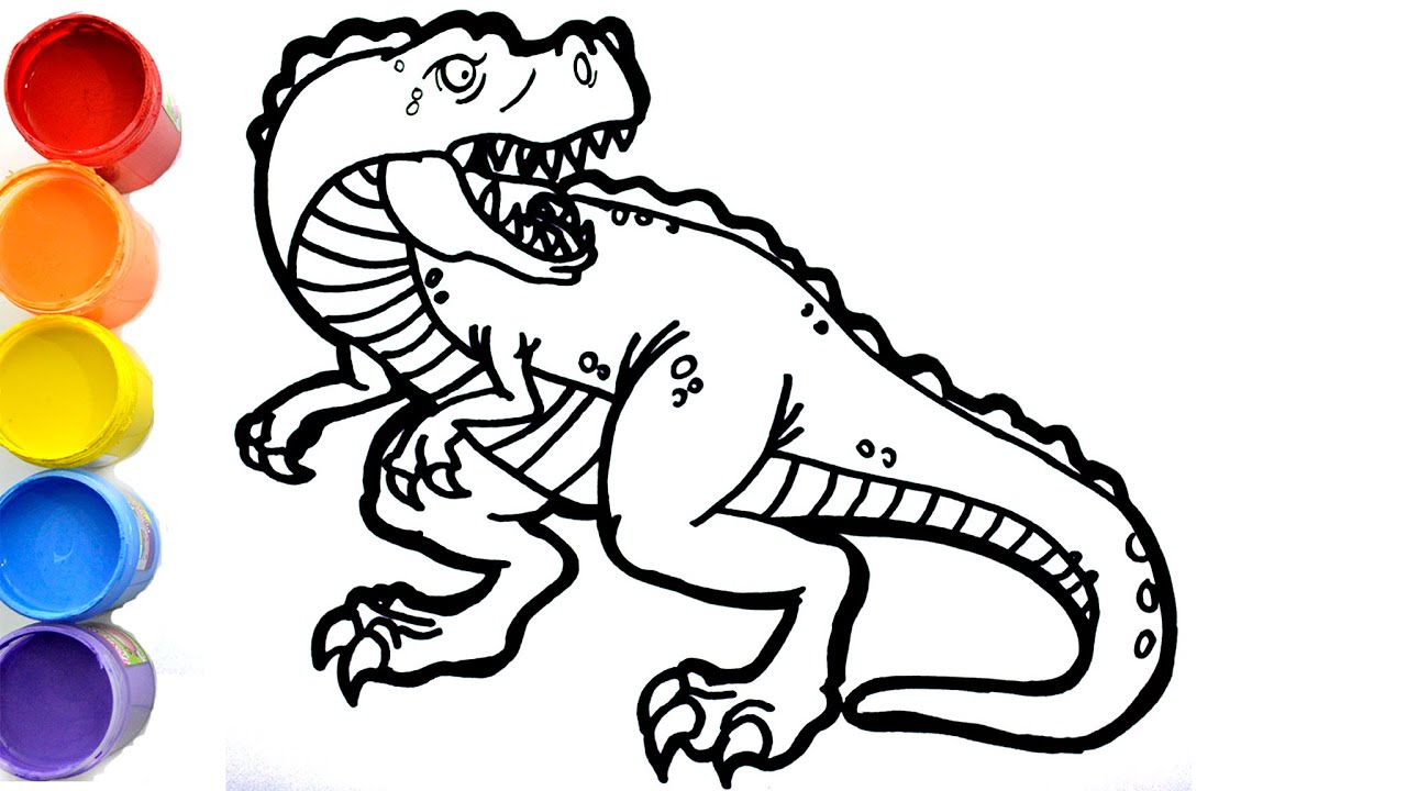 ? (Dinosaurios para niños) ? Como dibujar y pintar un TIRANOSAURIO REX | Dinosaurio Jurásico 