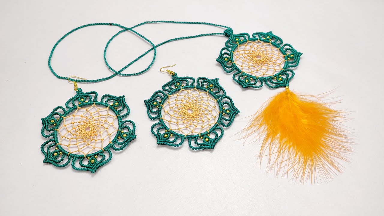 DIY Dream Catcher Earrings and Necklace Set - Modern Macrame Jewelry Tutorial - Easy Macrame Pattern 