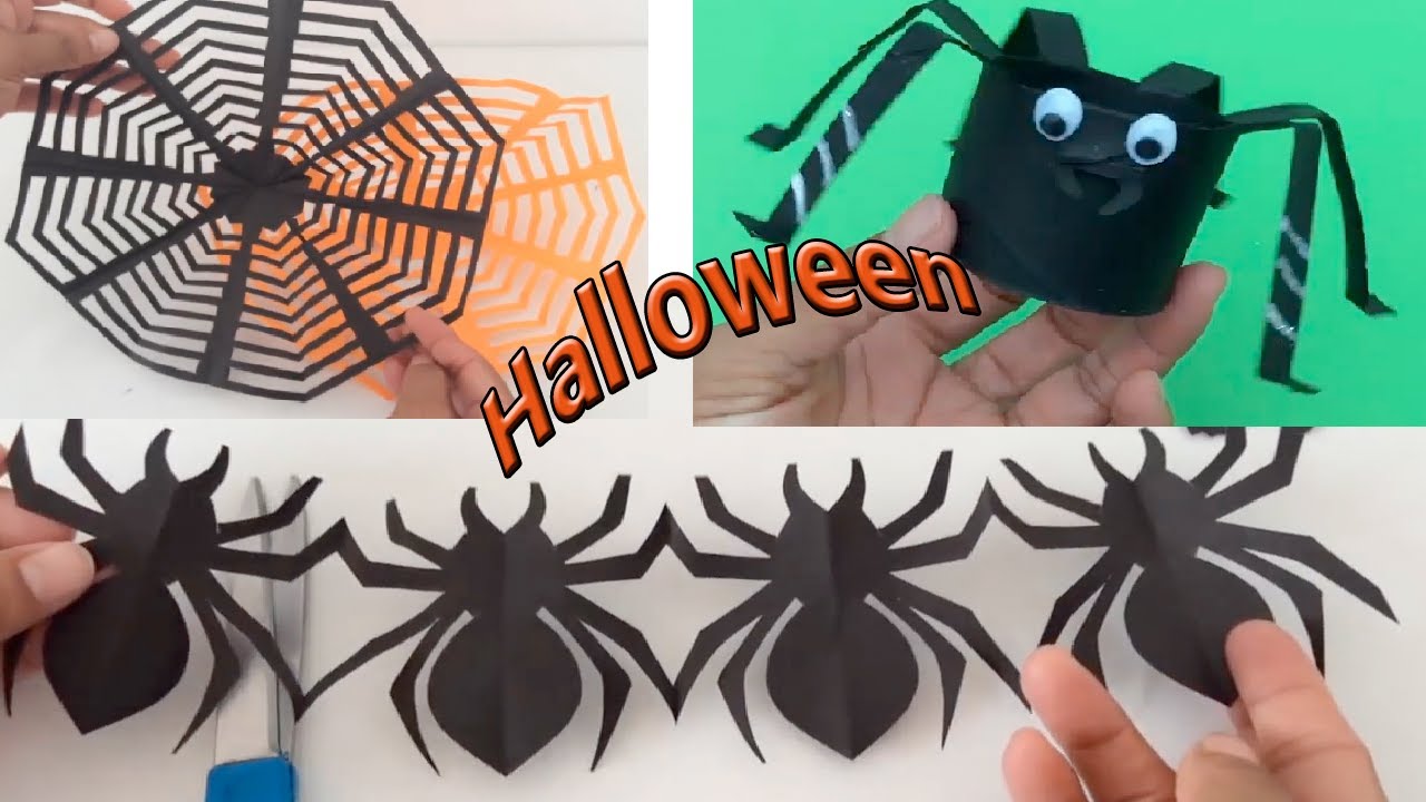 Adornos para Halloween / como hacer arañas / como hacer una telaraña / PapelyManualidades 