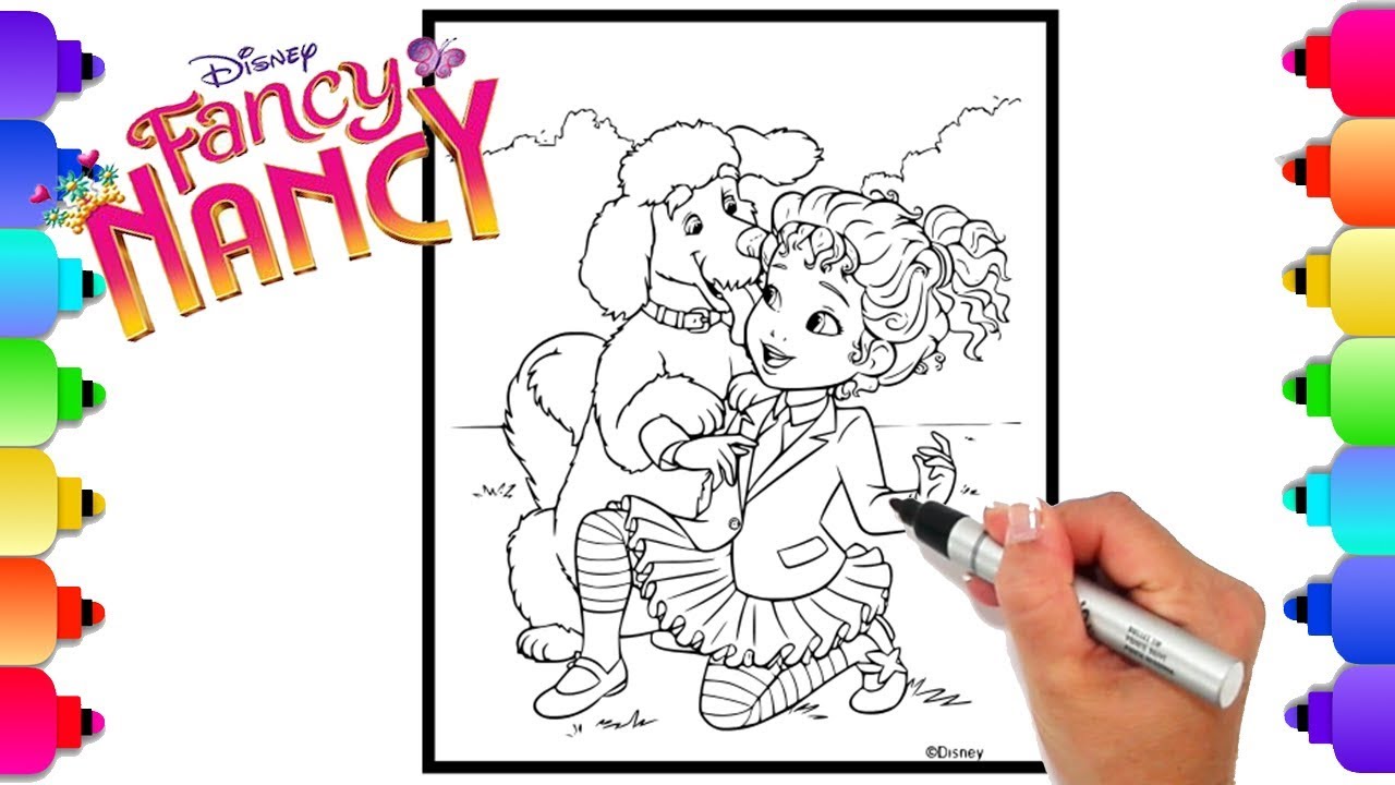 Disney's Fancy Nancy and Frenchy Dog Coloring Page | Fancy Nancy Coloring Book for Kids 1