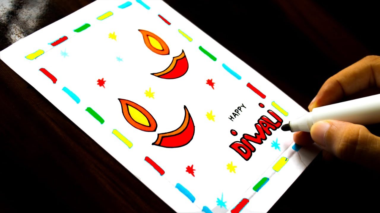 DIWALI GREETING CARD DRAWING EASY 