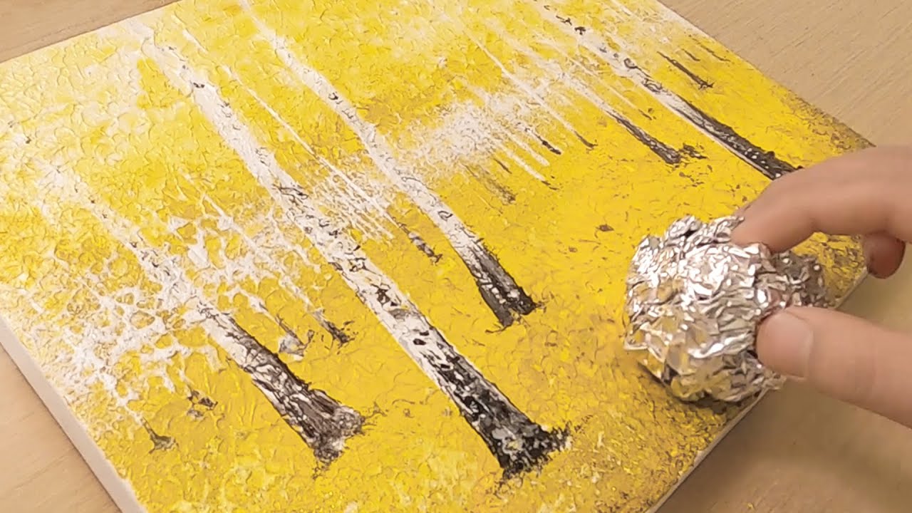 Gold powder & Aluminum painting technique / Birch forest / Easy creative art 