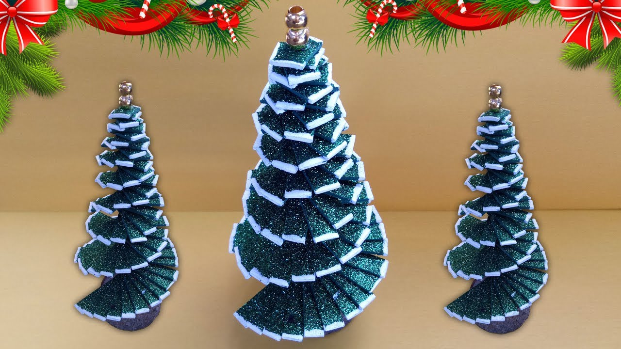 DIY Christmas Tree Decor, How to Make Mini Tabletop Trees, Handmade Glitter Foam Sheet Craft Ideas 