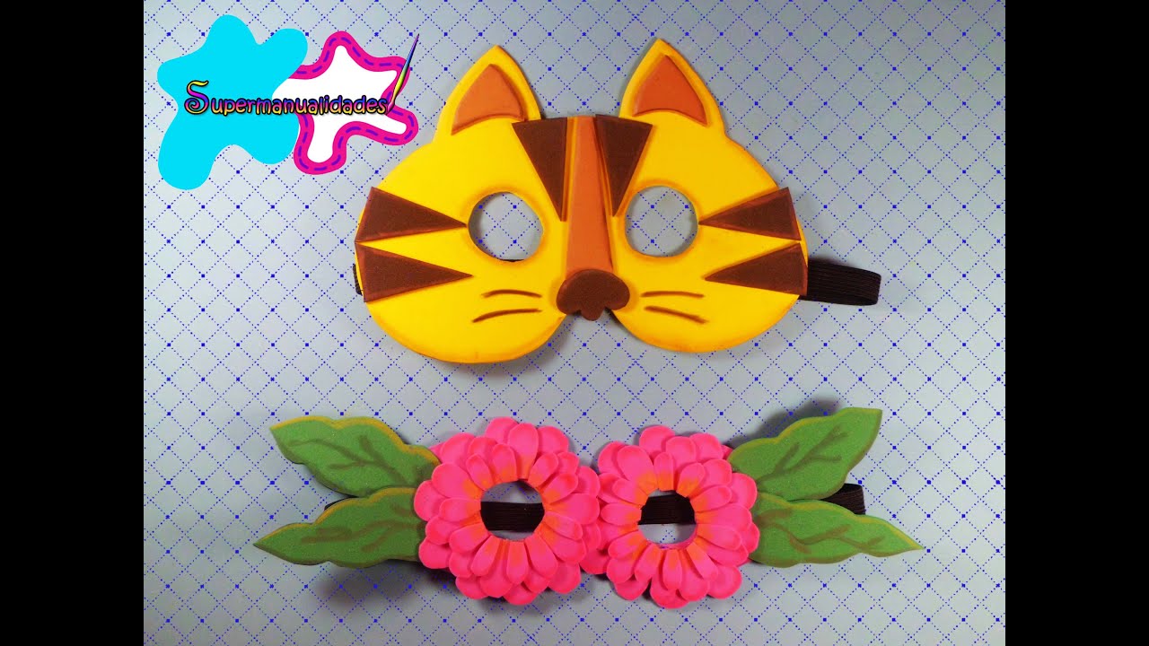 Antifaz de fomi (Gatito y flores) ∞SUPERMANUALIDADES∞ 