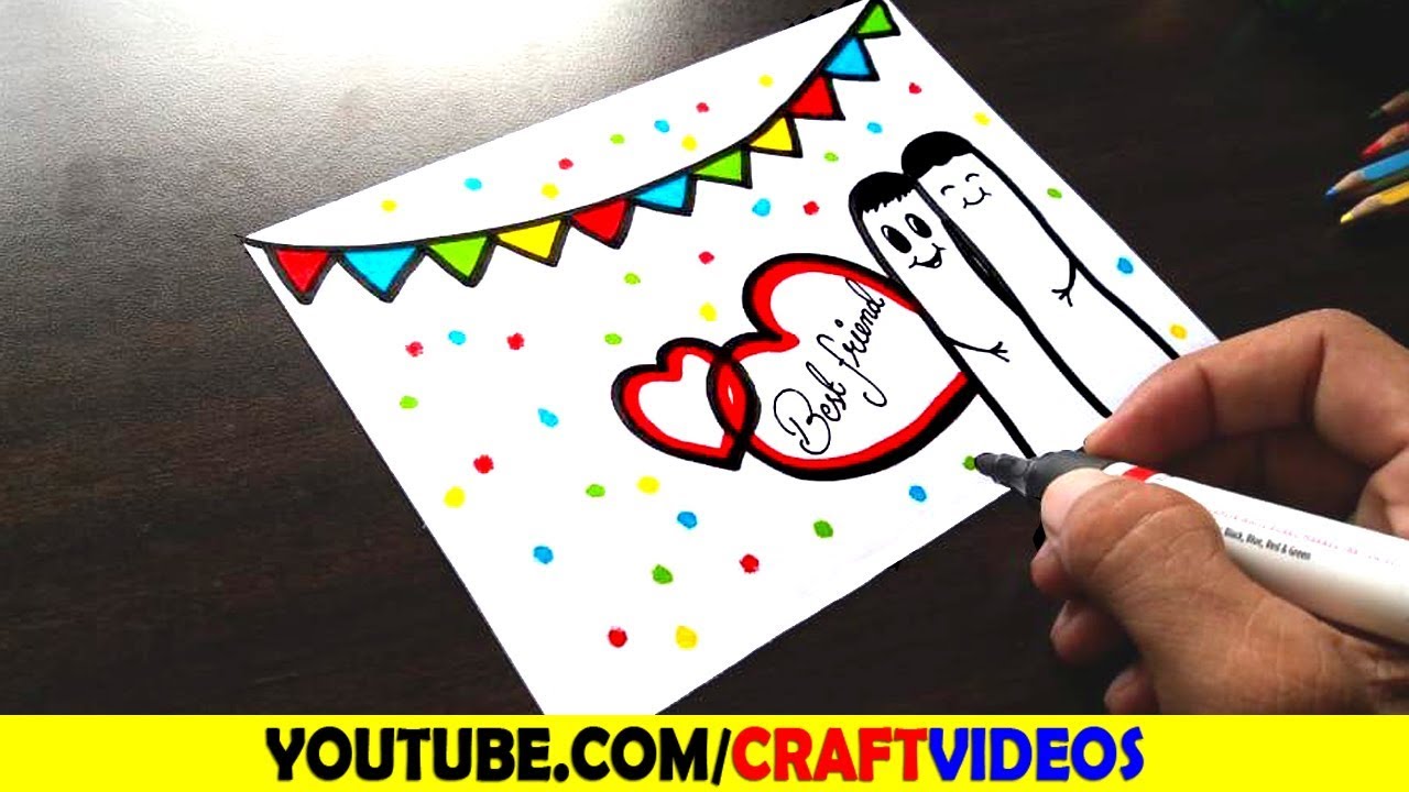 FRIENDSHIP DAY CARD DRAWING, HOW TO DRAW FRIENDSHIP DAY CARD, DRAW FRIENDSHIP DAY CARD Speed Drawing 