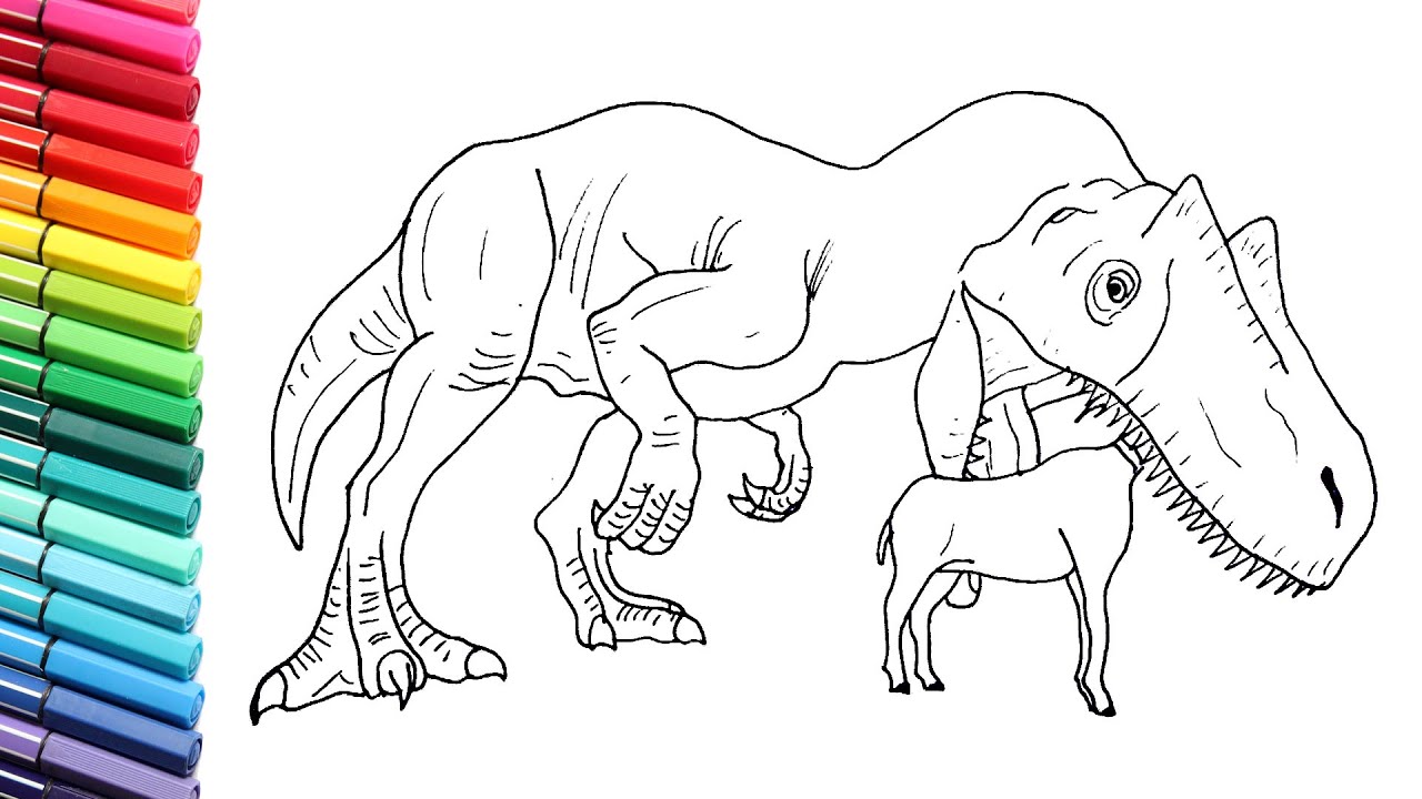 How to Draw Jurassic World Dinosaur Eating a Goat - Drawing and Coloring Dinosaurs For Kids 