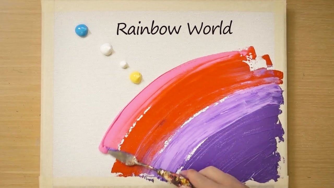 Rainbow World Painting / Blue Mountain / Easy Masking Tape Painting 