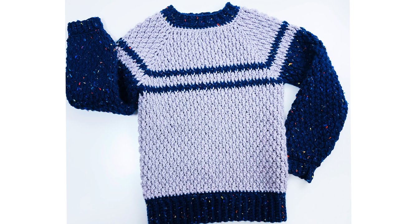 Crochet pullover sweater for boys and girls, ALPINE STITCH CROCHET JERSEY SWEATER, Crochet for Baby 