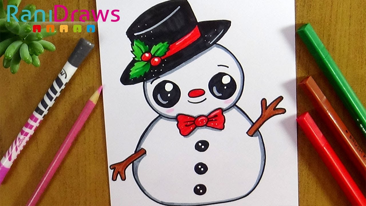 Cómo dibujar un MUÑECO DE NIEVE kawaii - Paso a paso 