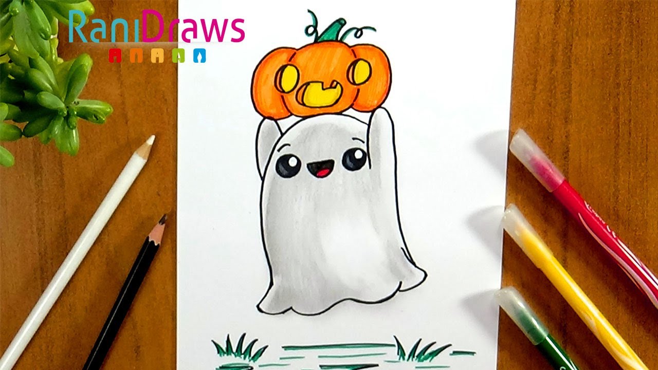 Cómo dibujar UN FANTASMA kawaii - Paso a paso 