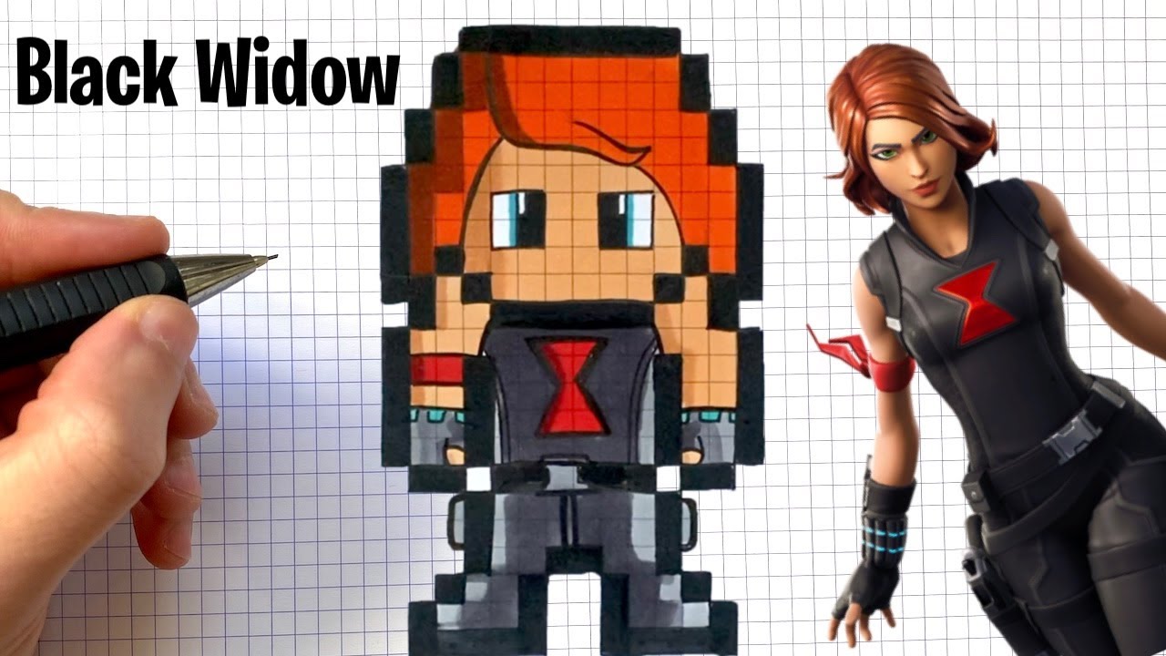 COMO DIBUJAR BLACK WIDOW PIXEL ART FORNITE X MARVEL 