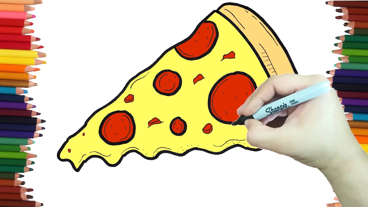 Como dibujar UNA PORCION DE PIZZA paso a paso y MUY FACIL - Dibujos para Colorear 