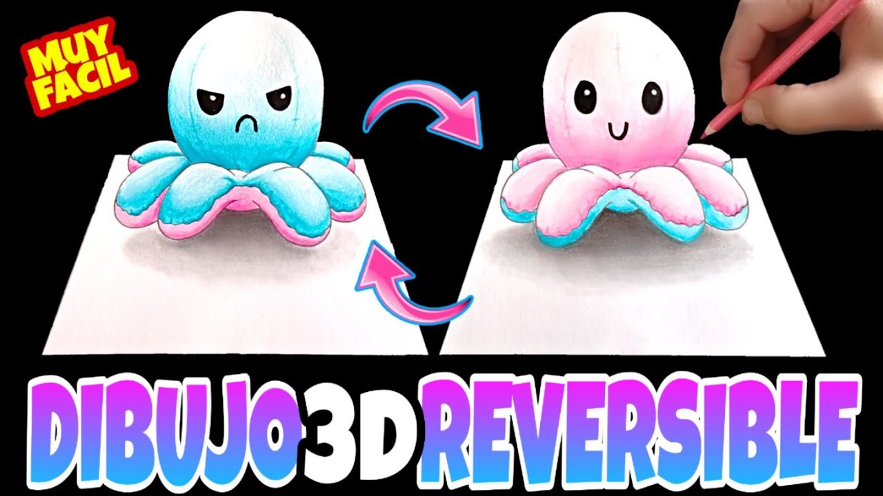 COMO DIBUJAR UN PULPO REVERSIBLE EN 3D | FÁCIL | DE VERDAD ES REVERSIBLE! | reversible octopus 3d 