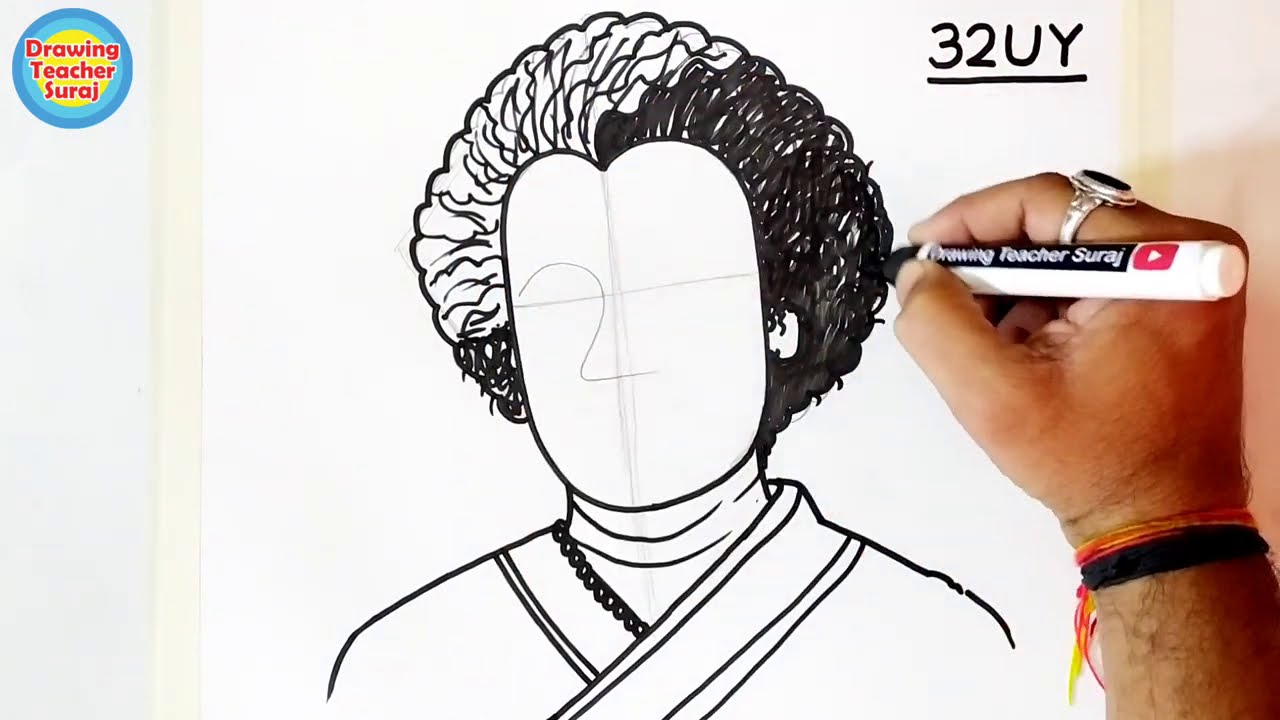 indira gandhi drawing by drawing teacher suraj - इंदिरा गाँधी जी का चित्र इतनी आसानीसे 