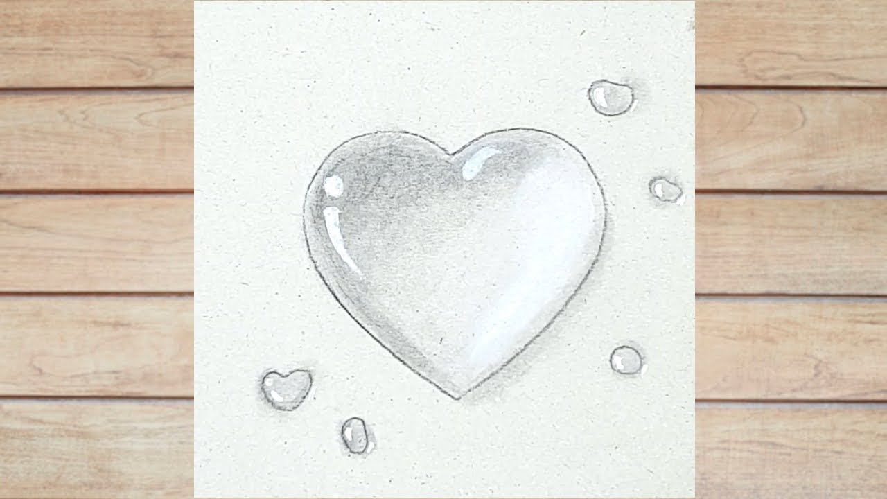 Easy way to draw Water Drops || 3D Heart Water Drop - pencil Drawing || How to draw Water Drops 