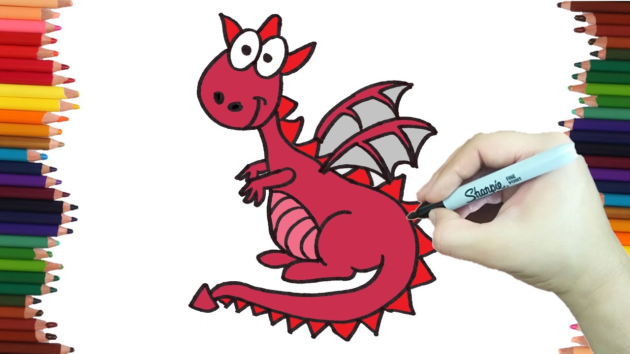 Como dibujar UN DRAGON SENTADO paso a paso y MUY FACIL - Dibujos para Colorear 