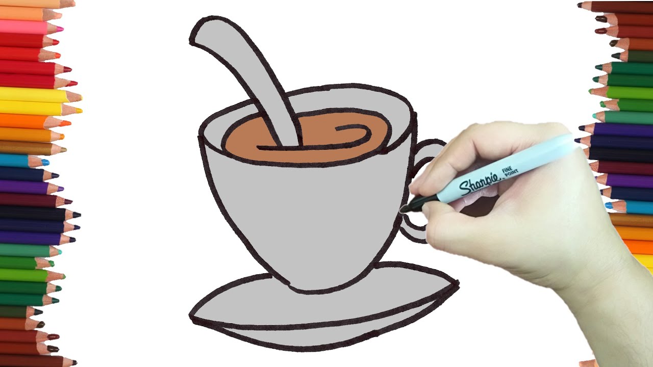 Como dibujar UNA TAZA DE CAFE paso a paso y MUY FACIL - Dibujos para Colorear 