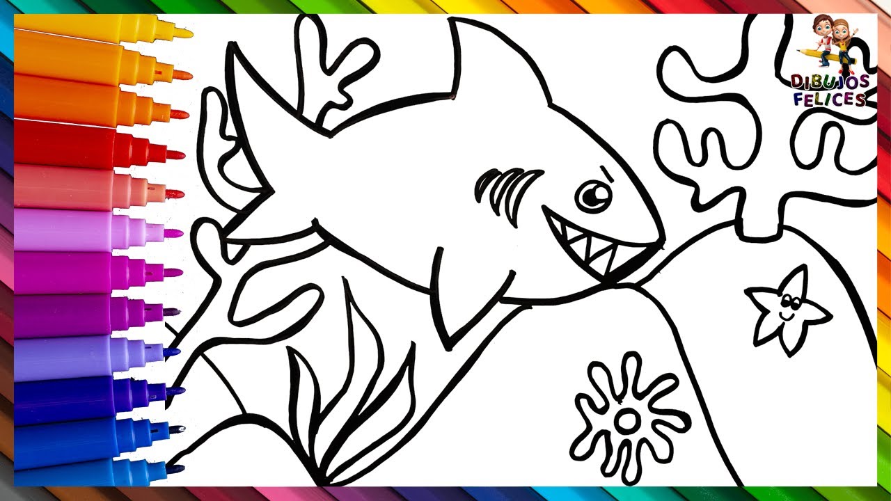 Dibuja Y Colorea Un Tiburón En Un Mar De Arco Iris ??? Dibujos Para Niños 1