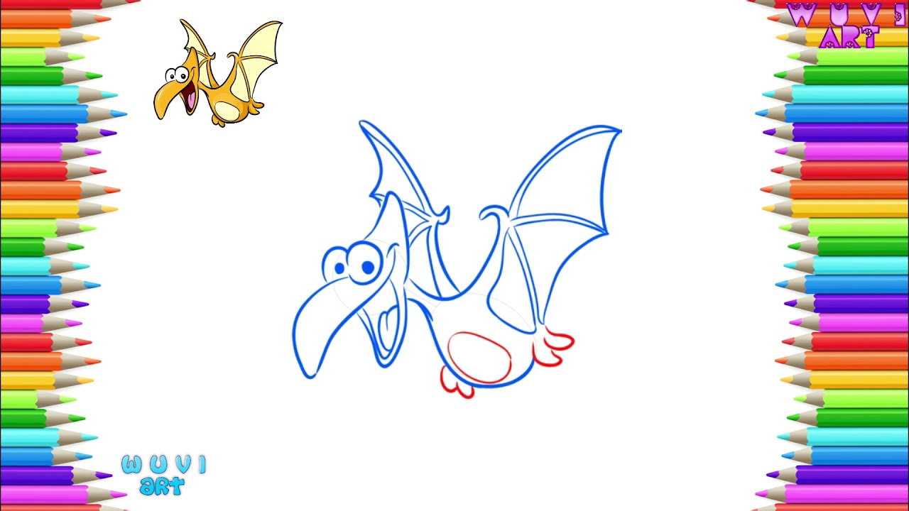 How to Draw Cute Flying Dino From Dinosaurs and Prehistoric Cartoon Character Drawing Easy Tutorial 