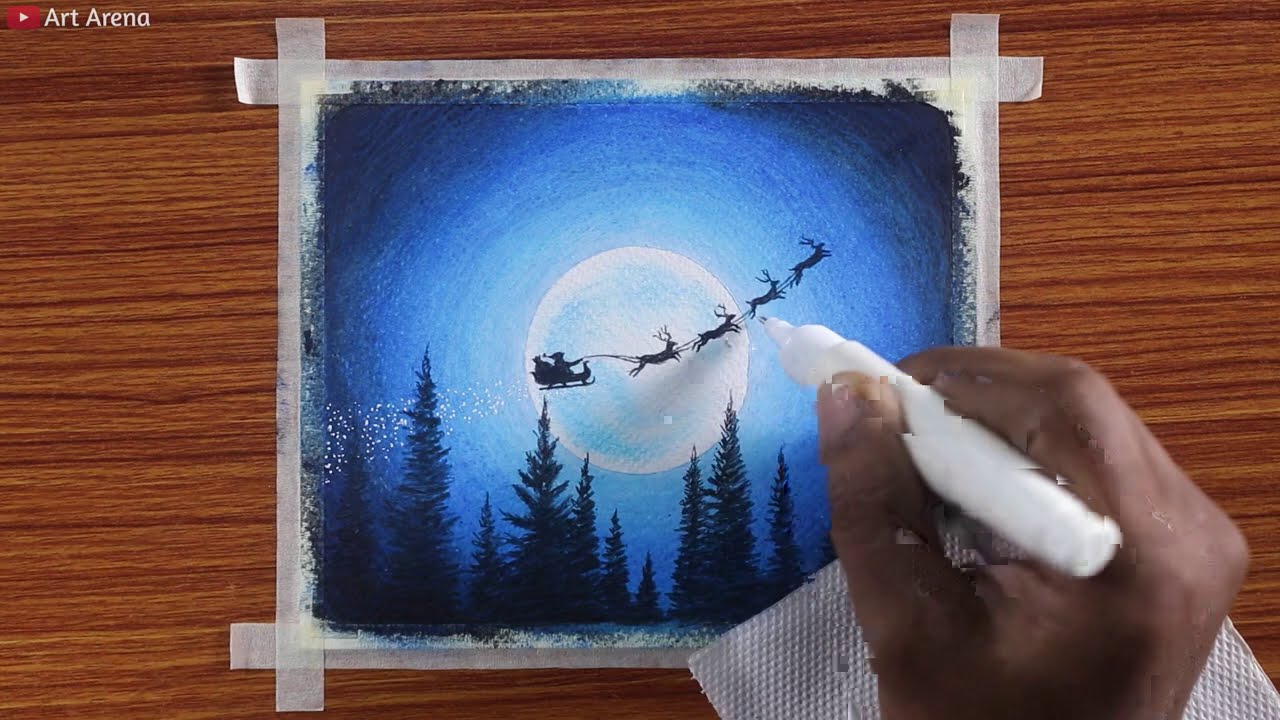 Easy Santa Christmas Scenery / Drawing with Oil Pastels / Step by Step 