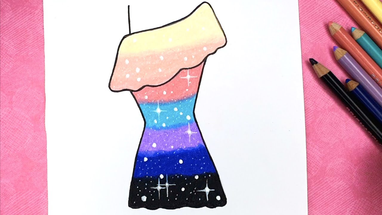 How to Draw a Rainbow HIP Dress EASY - Happy Drawings 