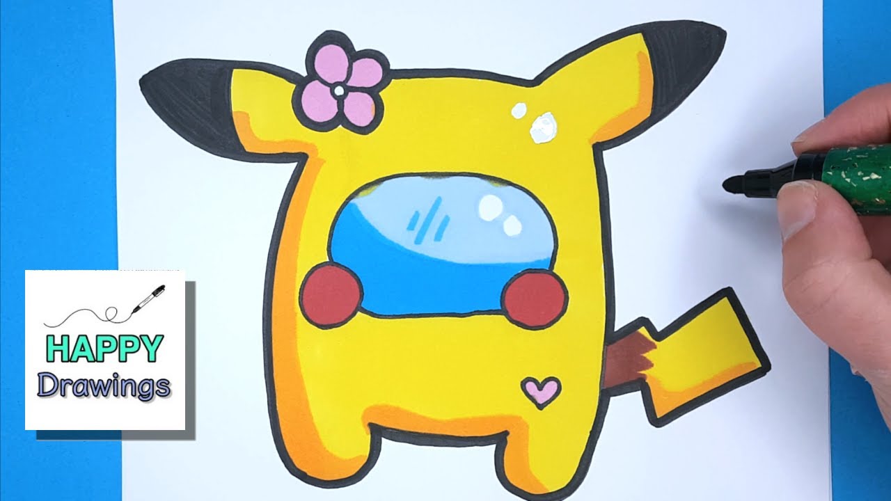 How to Draw AMONG US Pikachu Game Skin | Pokemon Happy Drawings 