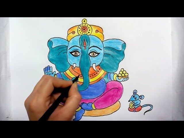 how to draw lord ganesh poster drawing | ganesh chaturthi drawing for kids 