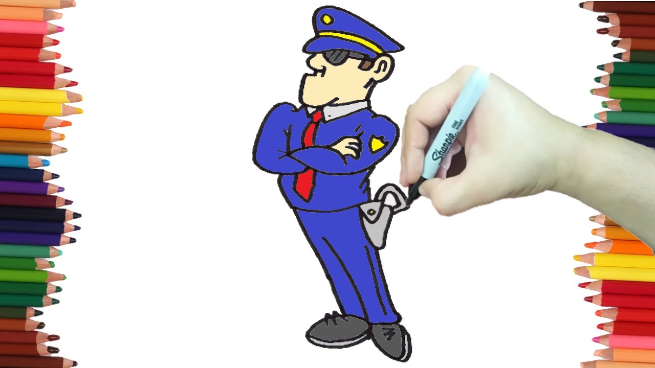 Como dibujar UN POLICIA paso a paso y MUY FACIL - Dibujos para Colorear 