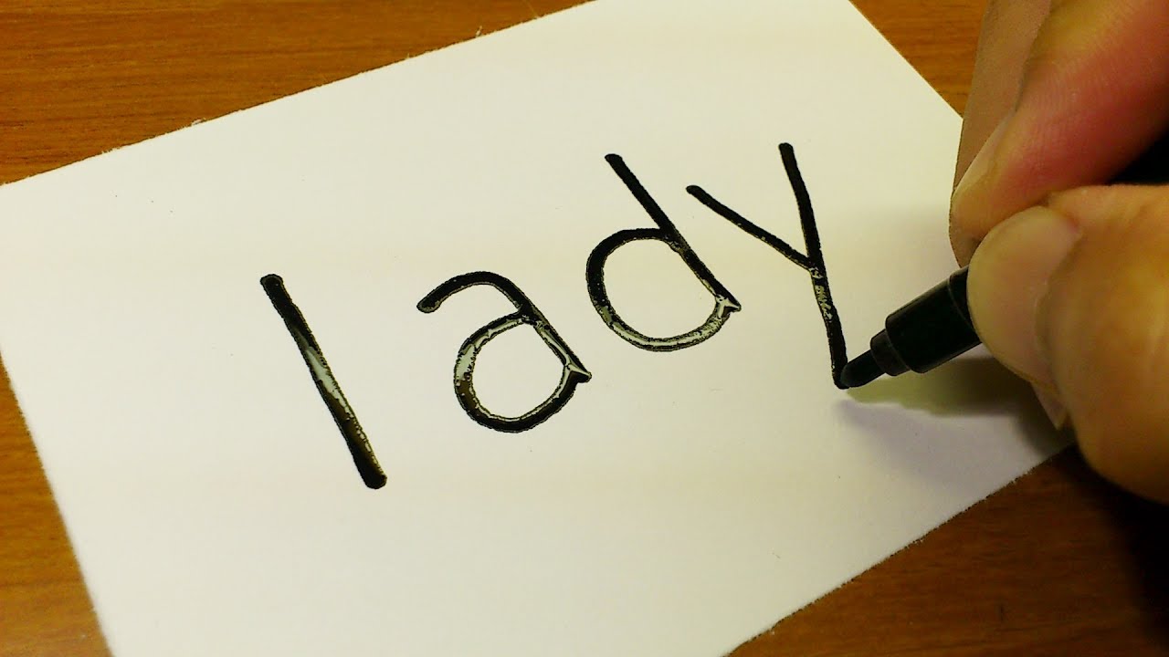 Very Easy ! How to turn words LADY into a Cartoon - Drawing doodle art on paper 