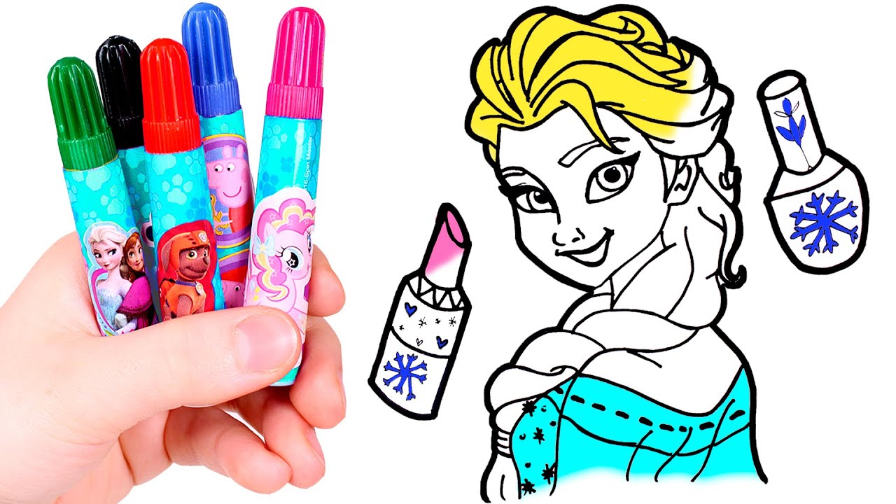 Dibuja y Colorea a Elsa y su Set de Maquillaje ?❄? Dibujos de Frozen 