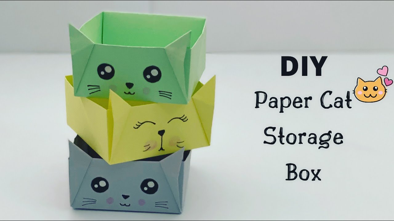 DIY MINI PAPER CAT STORAGE BOX / Paper Storage Organizer / Paper Craft / Easy Origami Cat Box DIY 