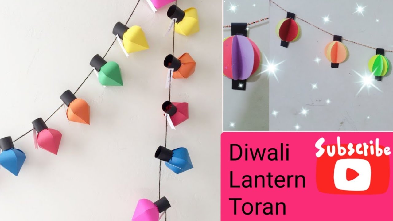 Diwali decoratoins ideas with paper/ DIY paper lantern toran easy making /vesak lantern making paper 