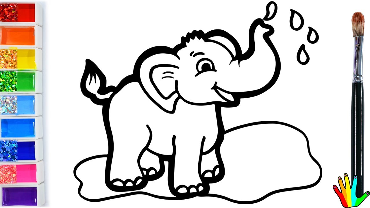 How to draw Elephant and Glitter coloring pages for kids learn colors 