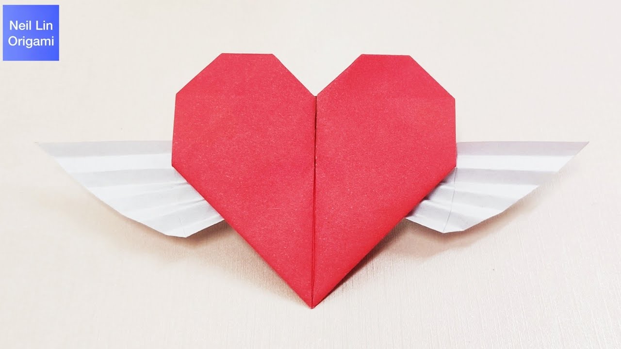 How to Make Paper Heart With Wings for Valentine's Day - Origami Winged Heart 