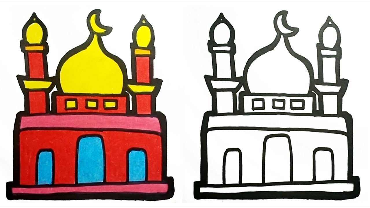 How To Draw A Good Mosque Step By Step Simple | Cara Menggambar Masjid Yang Bagus Untuk Pemula 